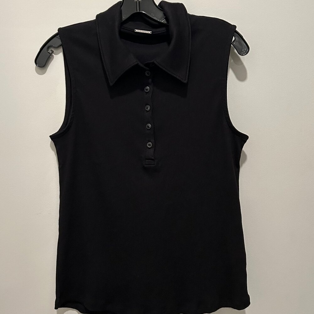 Elie Tahari NEW Black Sleeveless Polo Shirt Large